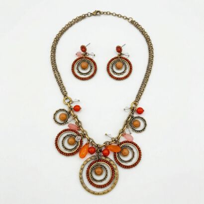 Zestaw Biżuterii Boho "Bursztynowa Mandala" – Naszyjnik i Kolczyki