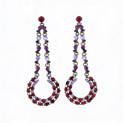 Kolczyki "Orientalna Noc" – Długie Wiszące z Fioletem i Czerwienią