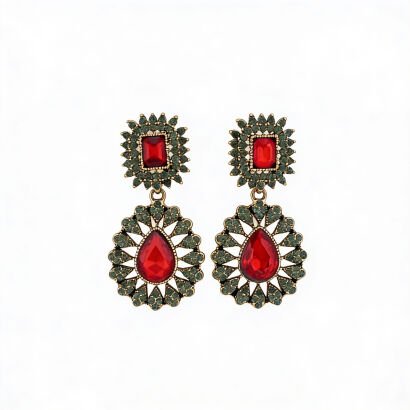 Kolczyki "Rubinowy Zmierzch" – Wiszące Rozety w Stylu Vintage