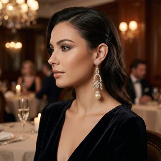 Kolczyki wiszące z perłą i kryształkami 