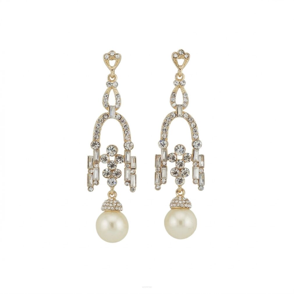 Kolczyki wiszące z perłą i kryształkami 