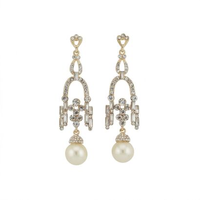 Kolczyki wiszące z perłą i kryształkami "Złota Era"