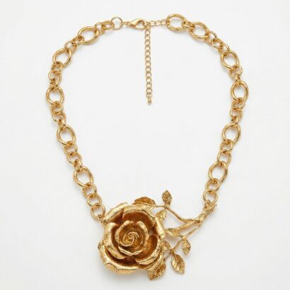 Złoty Naszyjnik z Dużą Różą "Królewski Rozkwit"